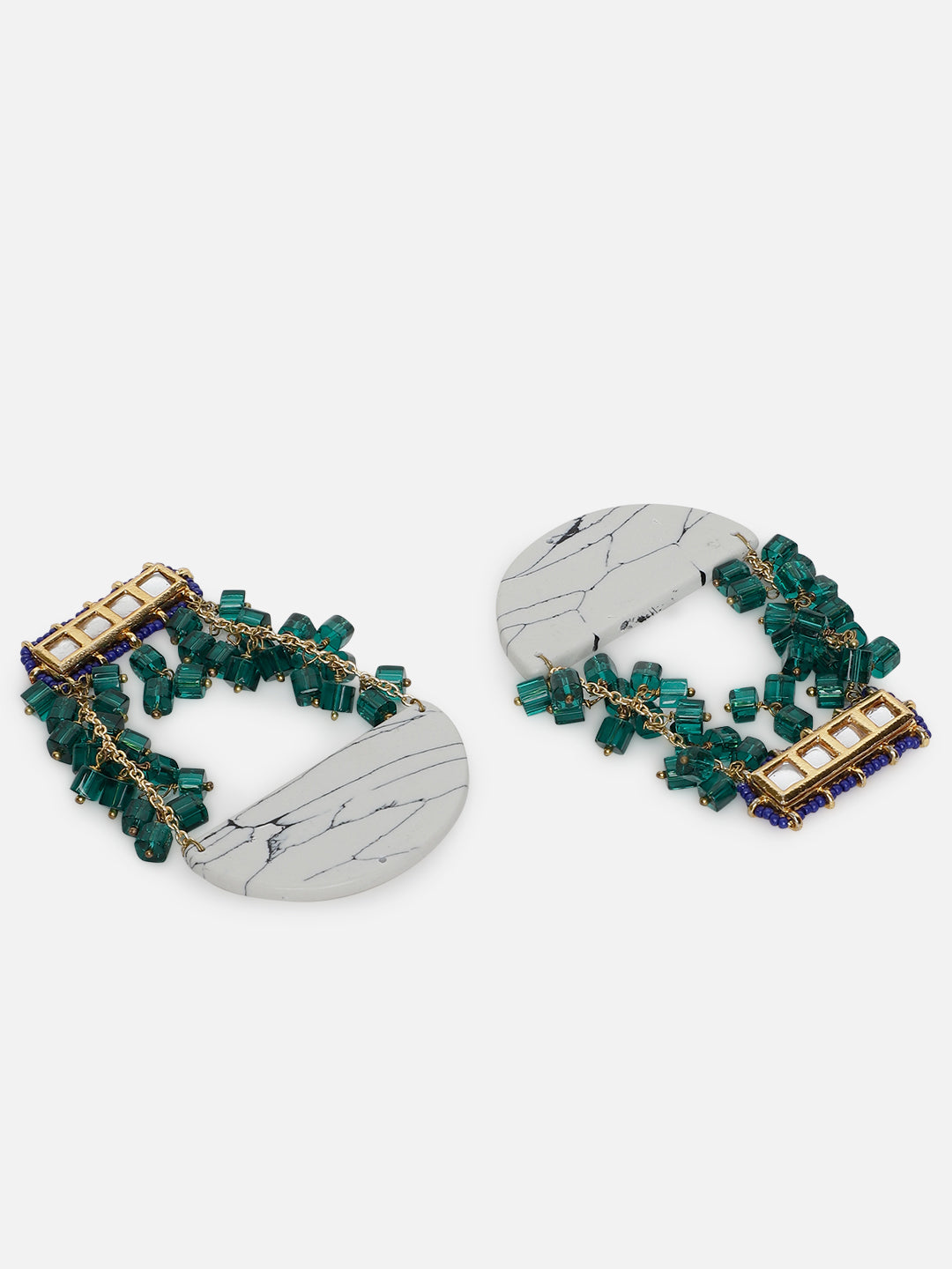Green and White Kundan Earring with Natural Stones Hangings from Dugristyle Ruhaniyat By Dugran