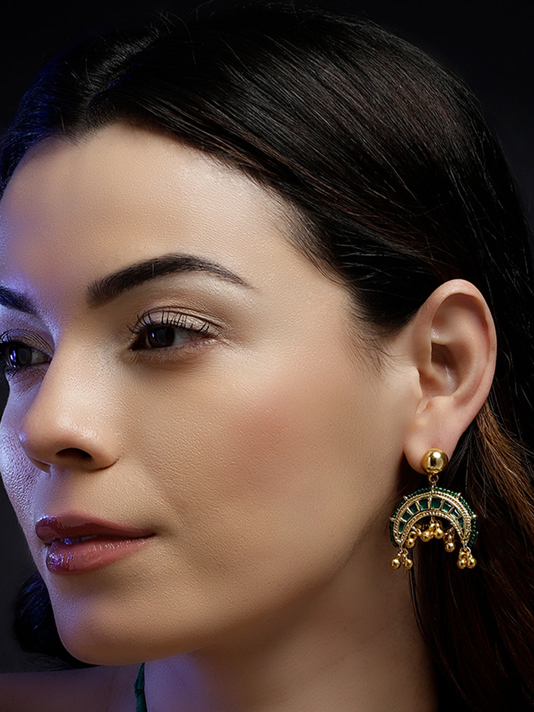 Green and Gold Green Kundan Small Earrings from Dugristyle Ruhaniyat By Dugran