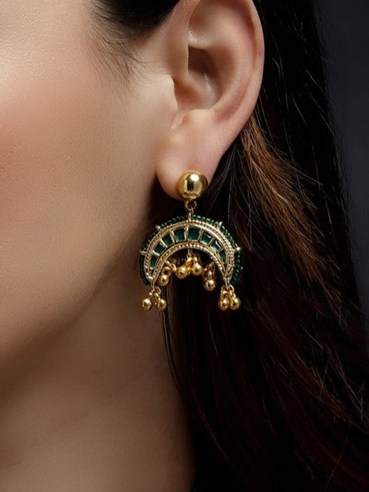 Green and Gold Green Kundan Small Earrings from Dugristyle Ruhaniyat By Dugran