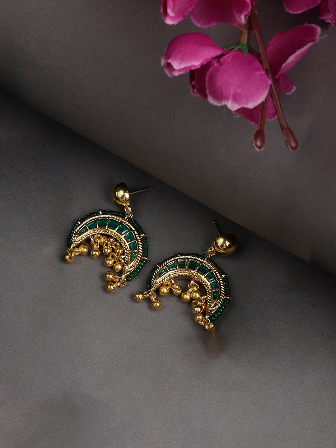 Green and Gold Green Kundan Small Earrings from Dugristyle Ruhaniyat By Dugran