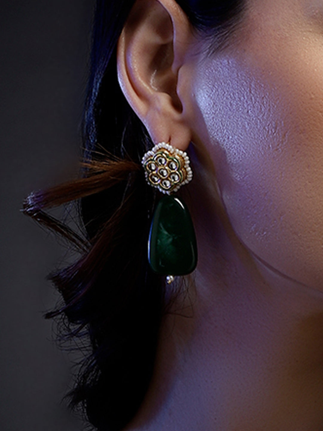 Green and Gold Kundan Earring with Raisin Stone from Dugristyle Ruhaniyat By Dugran