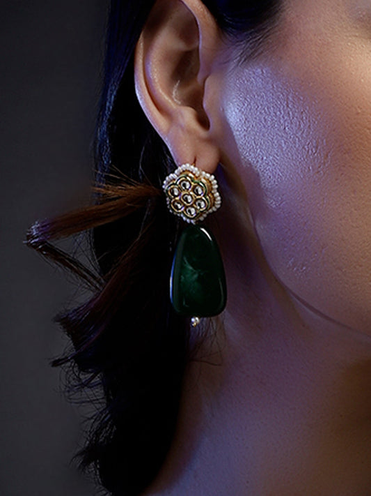 Green and Gold Kundan Earring with Raisin Stone from Dugristyle Ruhaniyat By Dugran