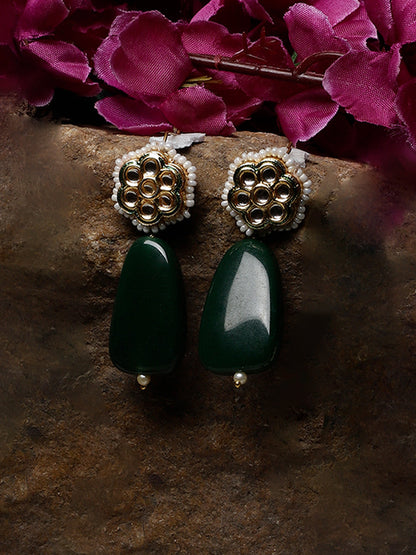 Green and Gold Kundan Earring with Raisin Stone from Dugristyle Ruhaniyat By Dugran