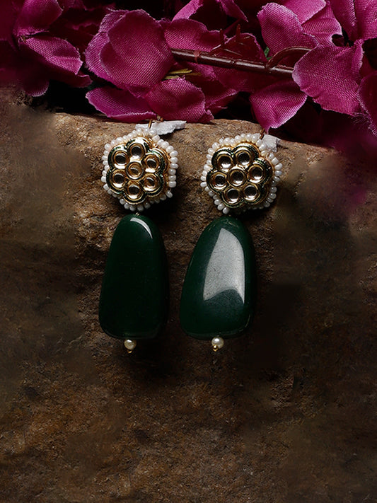 Green and Gold Kundan Earring with Raisin Stone from Dugristyle Ruhaniyat By Dugran