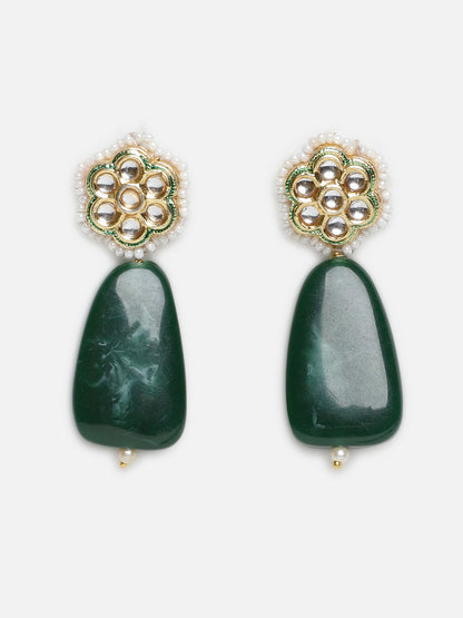 Green and Gold Kundan Earring with Raisin Stone from Dugristyle Ruhaniyat By Dugran