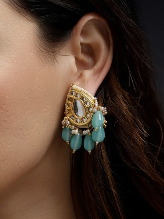 Blue and White Kundan Earring with Blue Drops from Dugristyle Ruhaniyat By Dugran