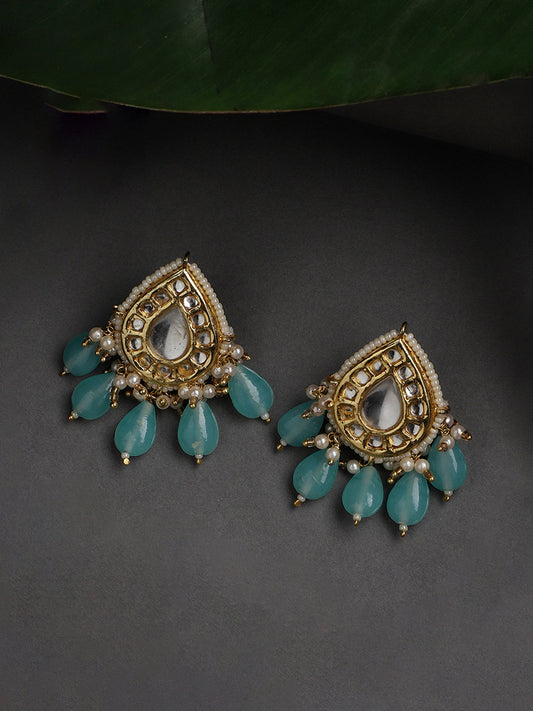 Blue and White Kundan Earring with Blue Drops from Dugristyle Ruhaniyat By Dugran