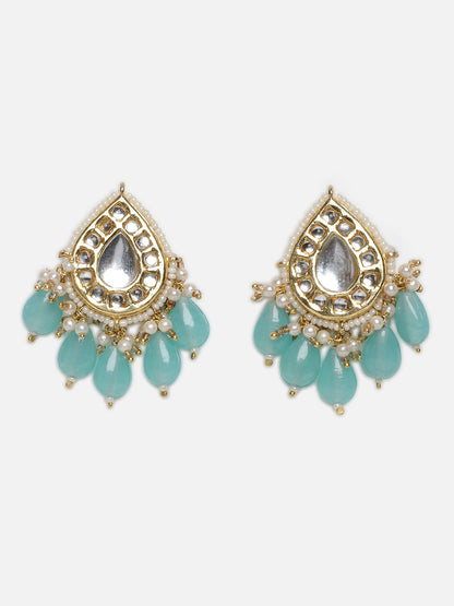 Blue and White Kundan Earring with Blue Drops from Dugristyle Ruhaniyat By Dugran
