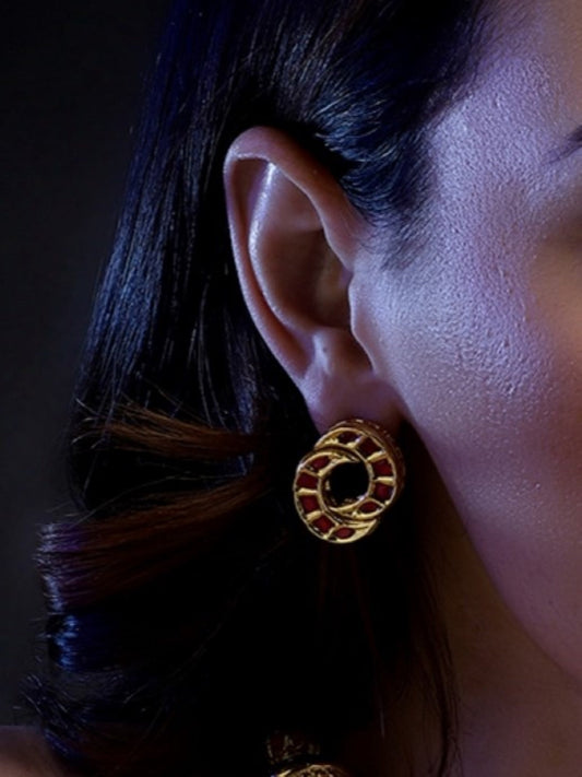 Red and Gold Red Kundan Stud type earrings from Dugristyle Ruhaniyat By Dugran