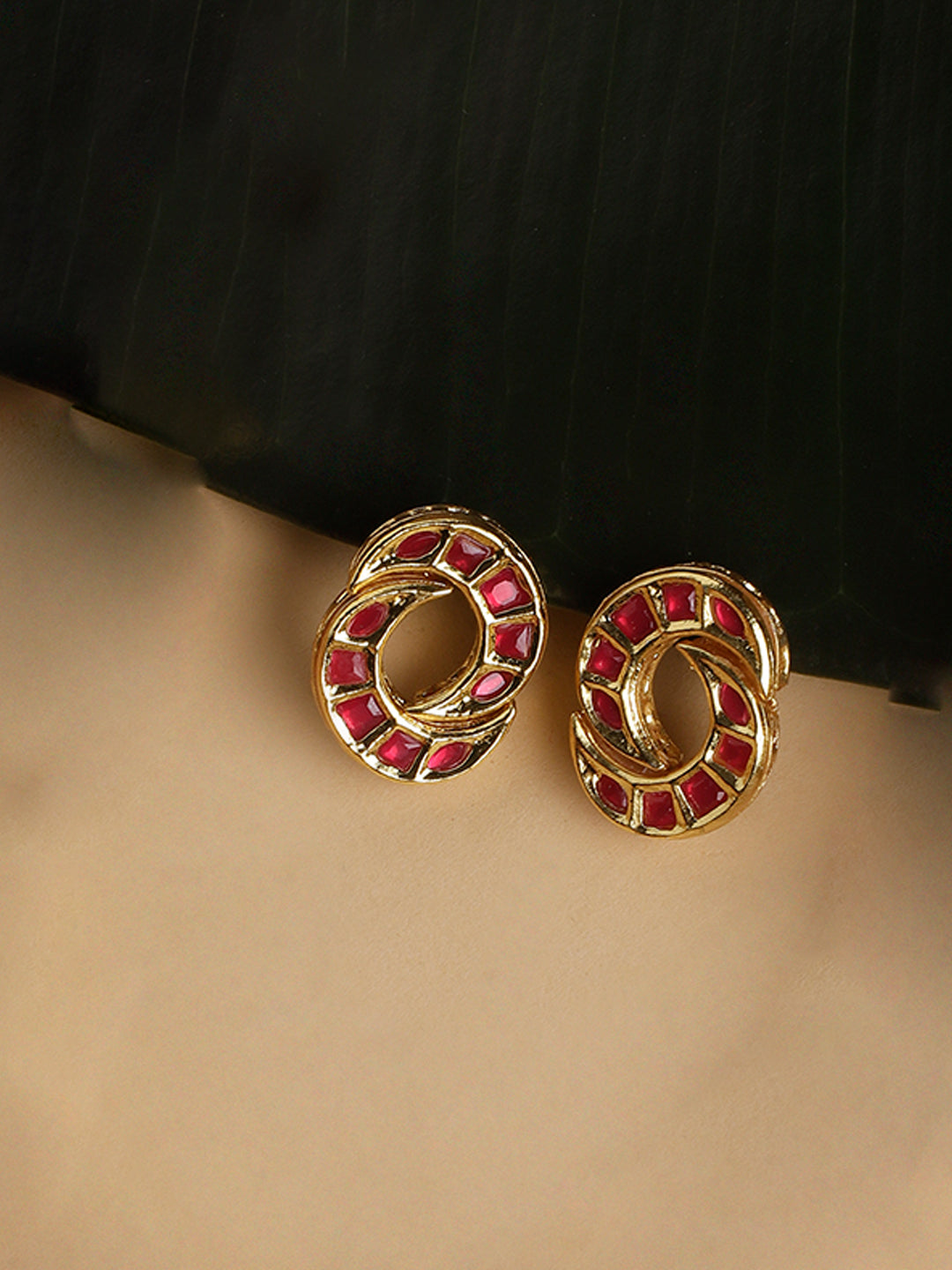 Red and Gold Red Kundan Stud type earrings from Dugristyle Ruhaniyat By Dugran