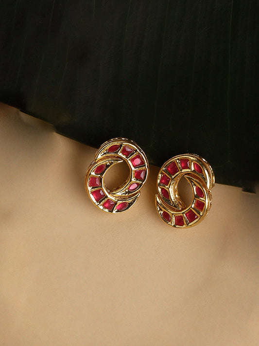 Red and Gold Red Kundan Stud type earrings from Dugristyle Ruhaniyat By Dugran