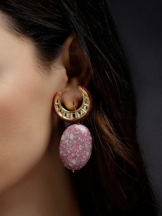 Pink and Gold Kundan Earring with Natural Stones Hangings and Pink Highlight from Dugristyle Ruhaniyat By Dugran