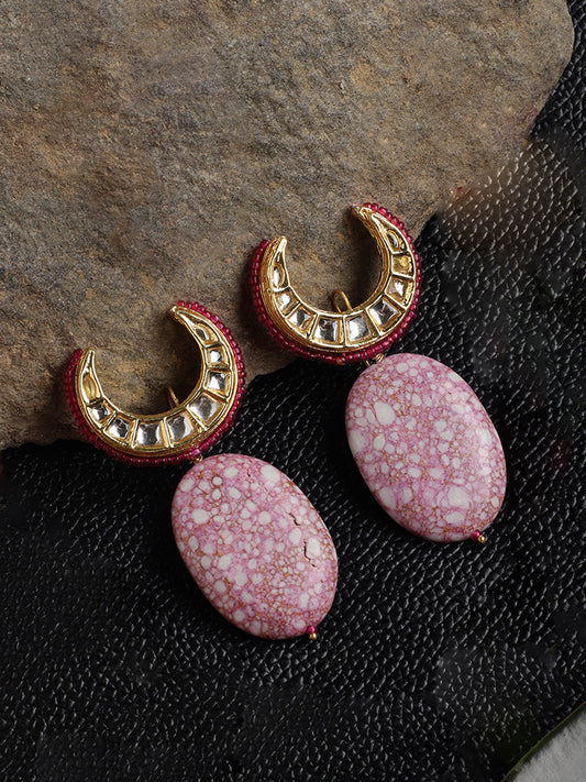 Pink and Gold Kundan Earring with Natural Stones Hangings and Pink Highlight from Dugristyle Ruhaniyat By Dugran
