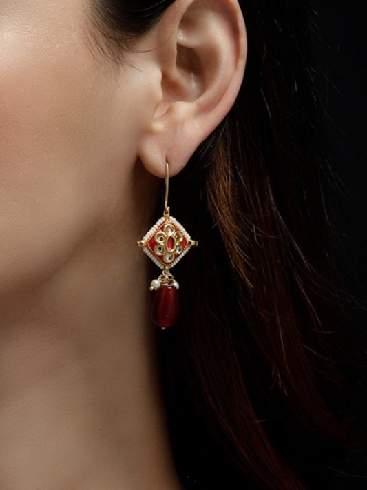 Maroon and Pink Kundan Earring with Meenakari touch from Dugristyle Ruhaniyat By Dugran