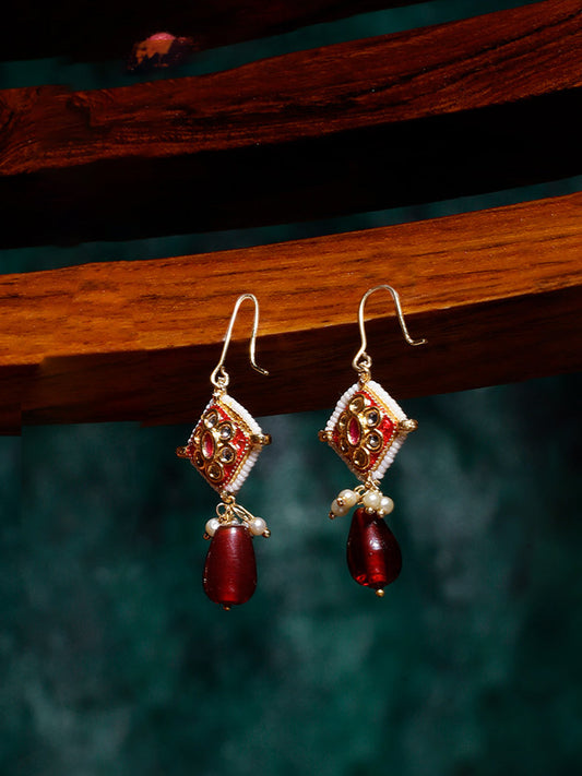Maroon and Pink Kundan Earring with Meenakari touch from Dugristyle Ruhaniyat By Dugran