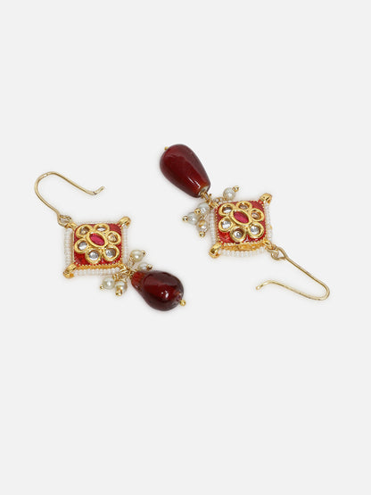 Maroon and Pink Kundan Earring with Meenakari touch from Dugristyle Ruhaniyat By Dugran