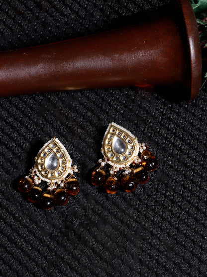 Orange and White Drop Kundan earring with Orange Drop Stones from Dugristyle Ruhaniyat By Dugran