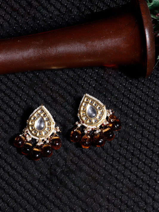 Orange and White Drop Kundan earring with Orange Drop Stones from Dugristyle Ruhaniyat By Dugran