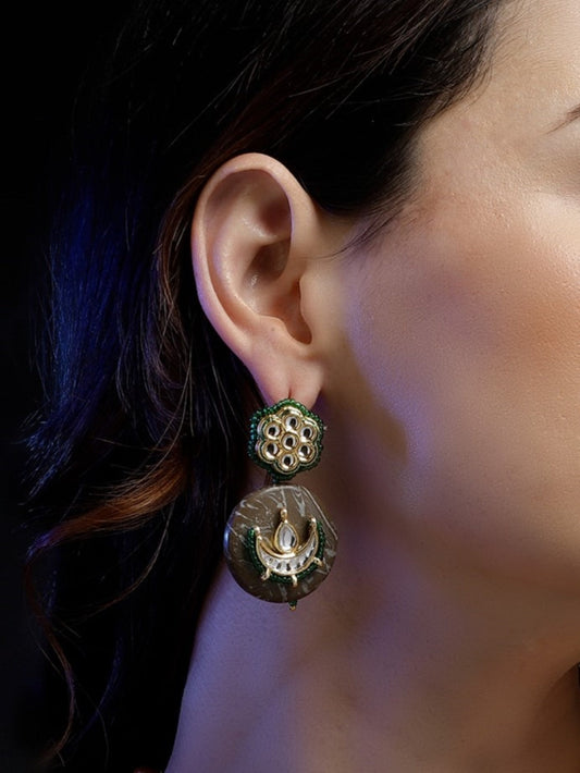 Brown and Green Kundan Earring with Natural Stone amalgamation from Dugristyle Ruhaniyat By Dugran
