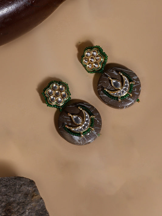 Brown and Green Kundan Earring with Natural Stone amalgamation from Dugristyle Ruhaniyat By Dugran
