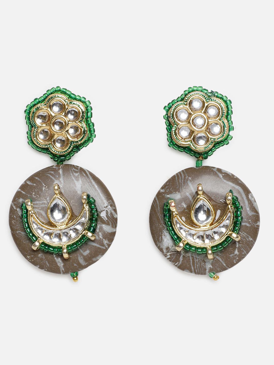 Brown and Green Kundan Earring with Natural Stone amalgamation from Dugristyle Ruhaniyat By Dugran