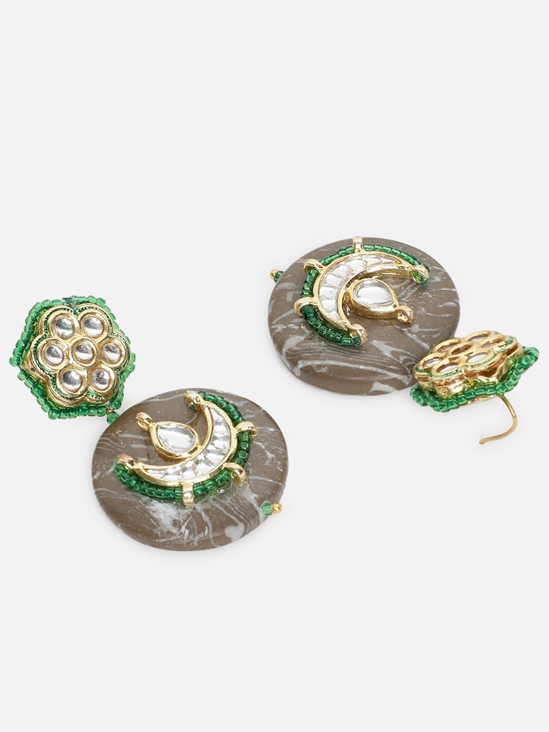 Brown and Green Kundan Earring with Natural Stone amalgamation from Dugristyle Ruhaniyat By Dugran