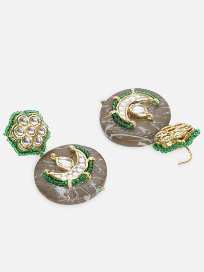 Brown and Green Kundan Earring with Natural Stone amalgamation from Dugristyle Ruhaniyat By Dugran