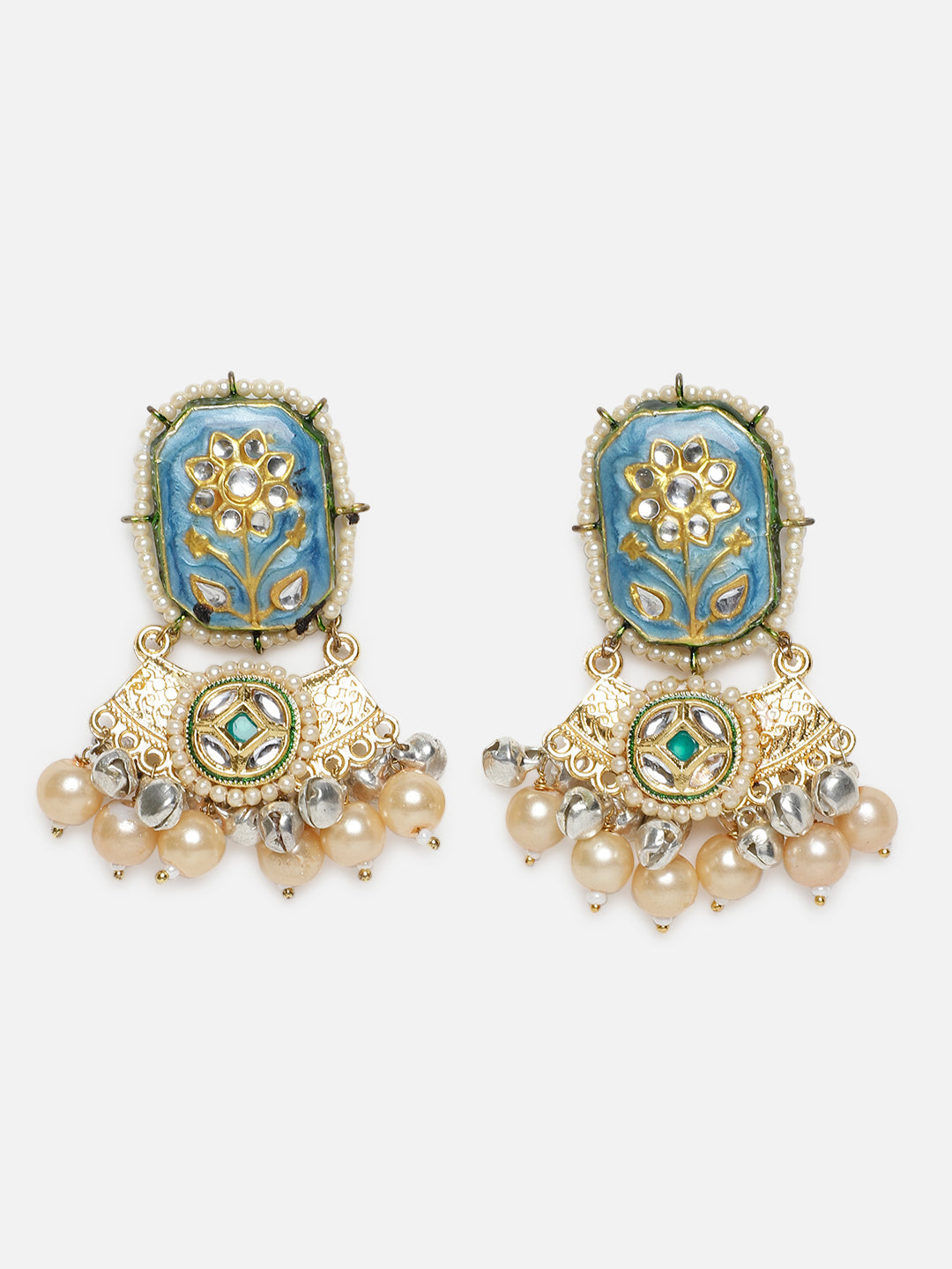 Blue and Cream Meenakari Earring wth Pearl Hangings from Dugristyle Ruhaniyat By Dugran
