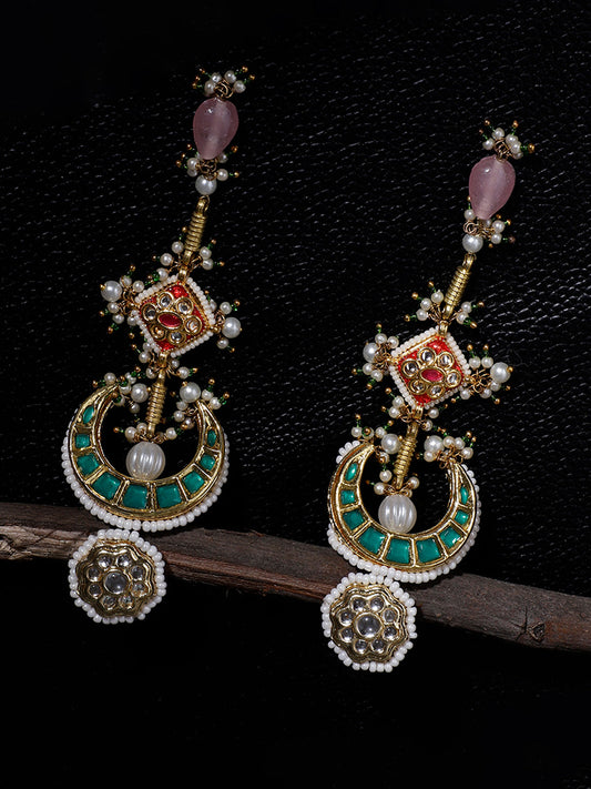 Green and Pink Long Kundan Earring from Dugristyle Ruhaniyat By Dugran