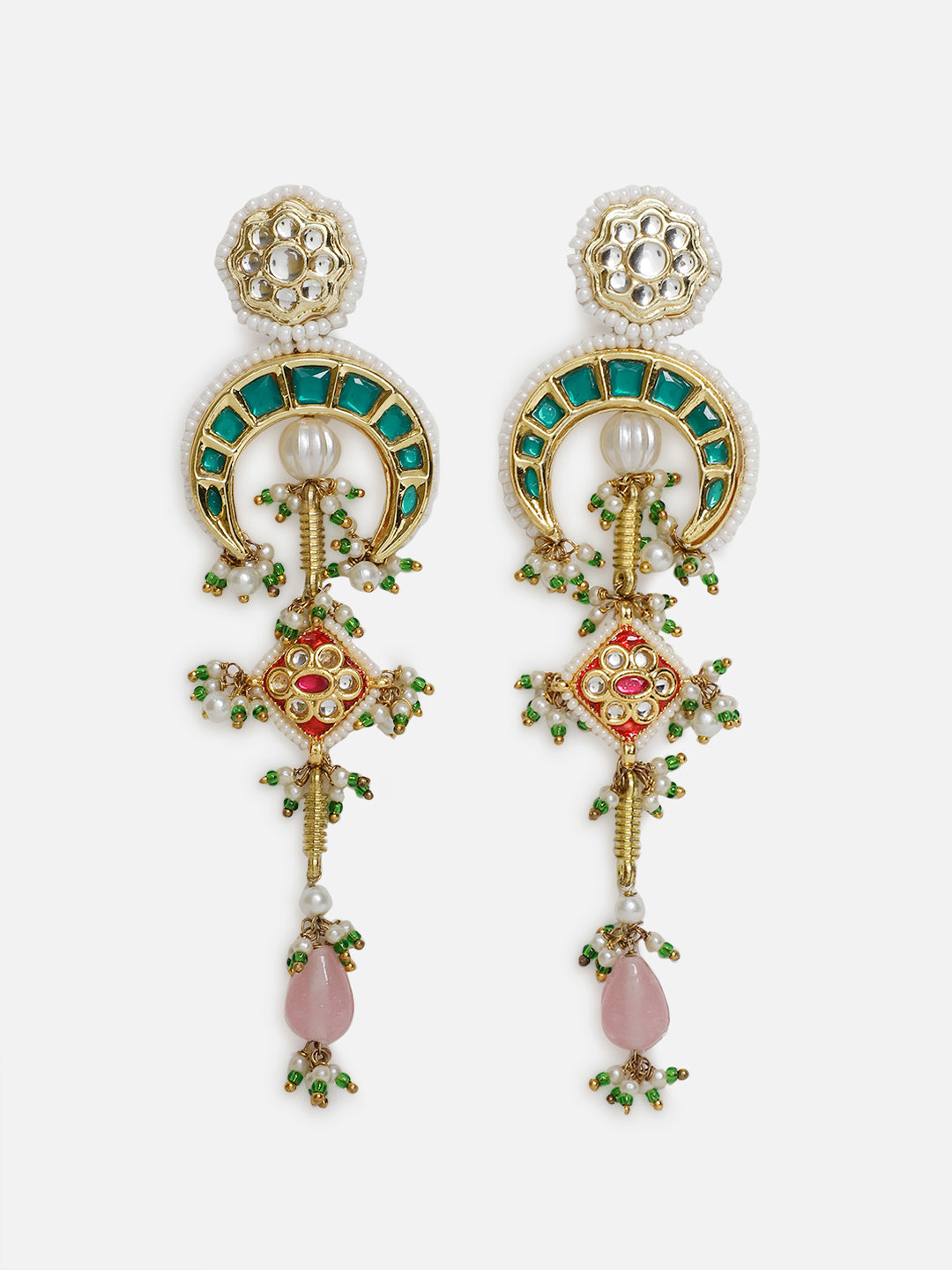 Green and Pink Long Kundan Earring from Dugristyle Ruhaniyat By Dugran