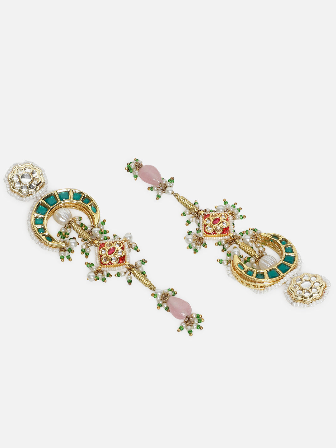 Green and Pink Long Kundan Earring from Dugristyle Ruhaniyat By Dugran