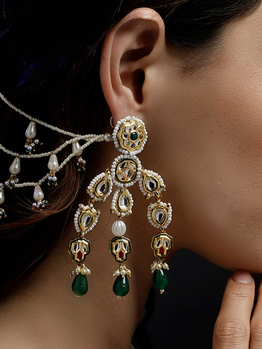 Green and Red Kundan Earring from Dugristyle Ruhaniyat By Dugran