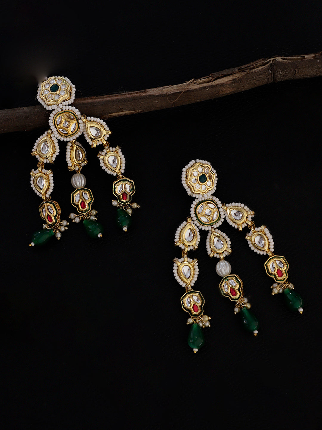 Green and Red Kundan Earring from Dugristyle Ruhaniyat By Dugran