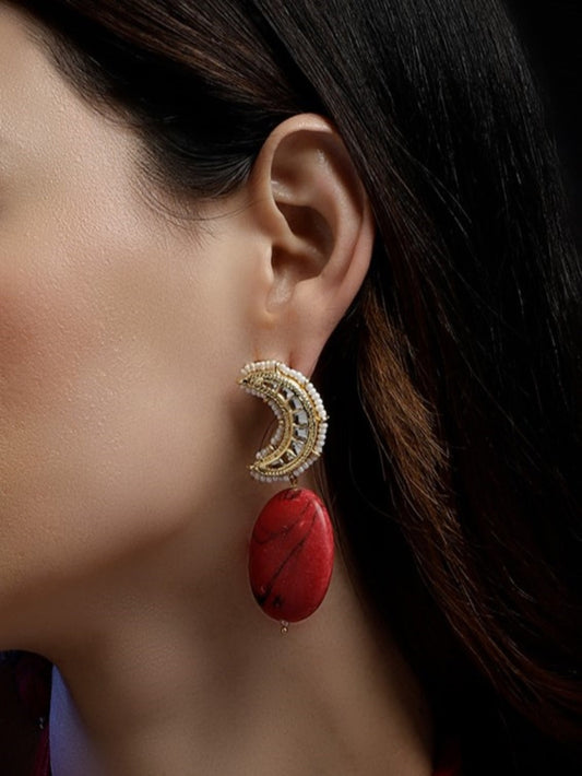 Red and Gold Kundan Earring With Natural Stone from Dugristyle Ruhaniyat By Dugran