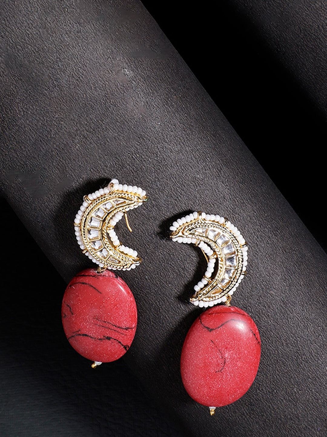 Red and Gold Kundan Earring With Natural Stone from Dugristyle Ruhaniyat By Dugran