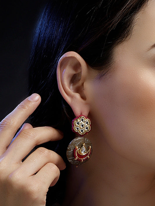 Brown and Pink Kundan Earring With Natural Stone from Dugristyle Ruhaniyat By Dugran