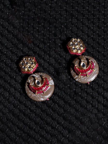 Brown and Pink Kundan Earring With Natural Stone from Dugristyle Ruhaniyat By Dugran