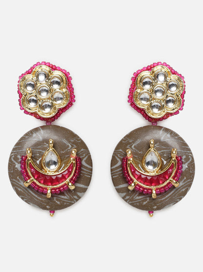 Brown and Pink Kundan Earring With Natural Stone from Dugristyle Ruhaniyat By Dugran