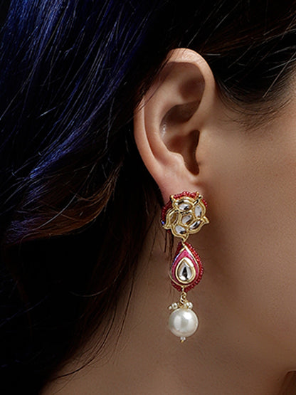 Pink and White Kundan Earring with meenakari touch from Dugristyle Ruhaniyat By Dugran