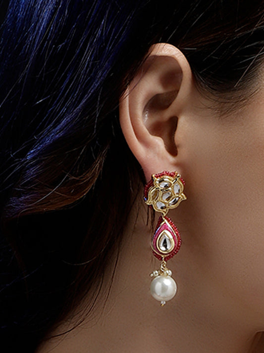 Pink and White Kundan Earring with meenakari touch from Dugristyle Ruhaniyat By Dugran
