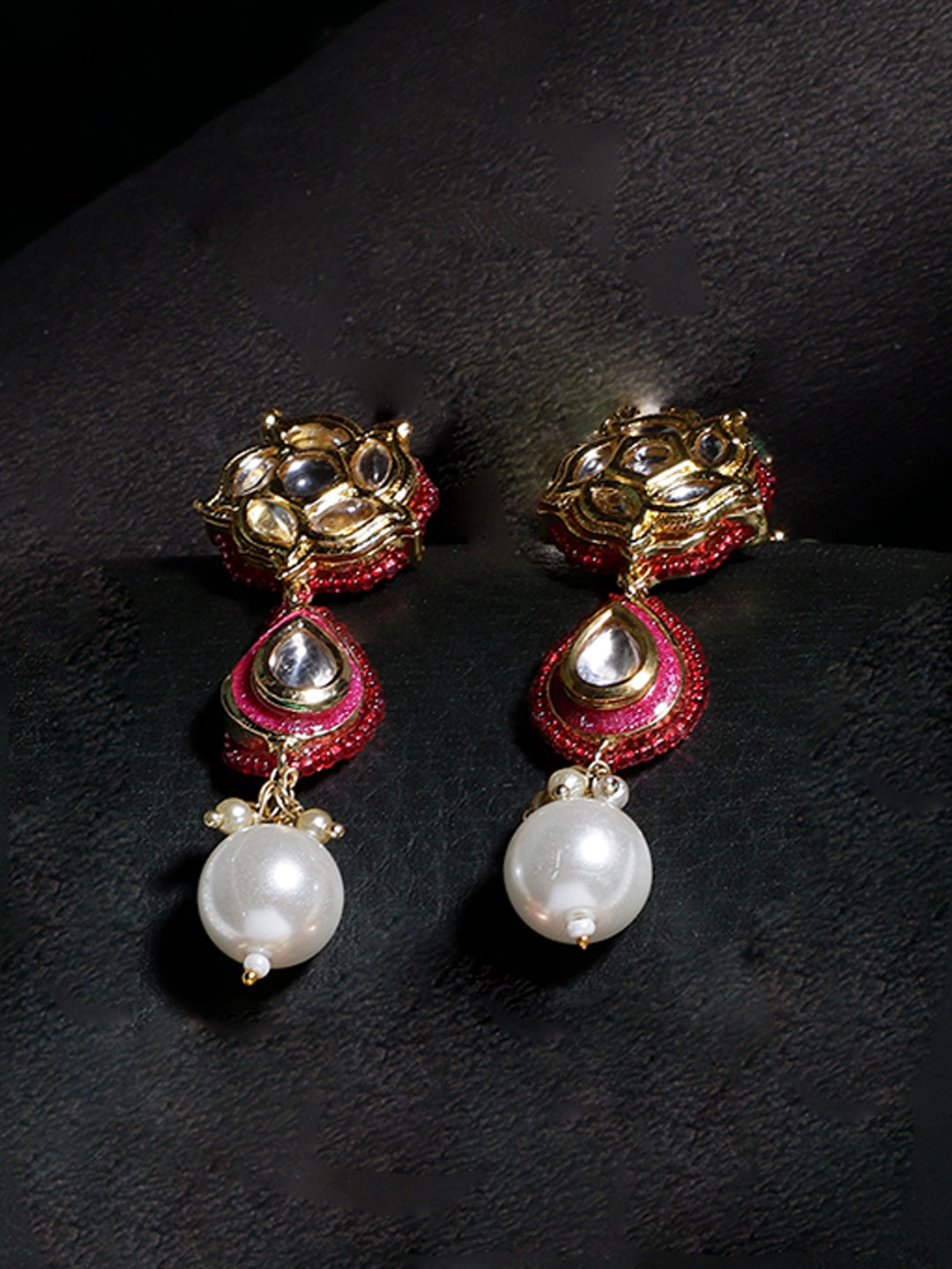 Pink and White Kundan Earring with meenakari touch from Dugristyle Ruhaniyat By Dugran
