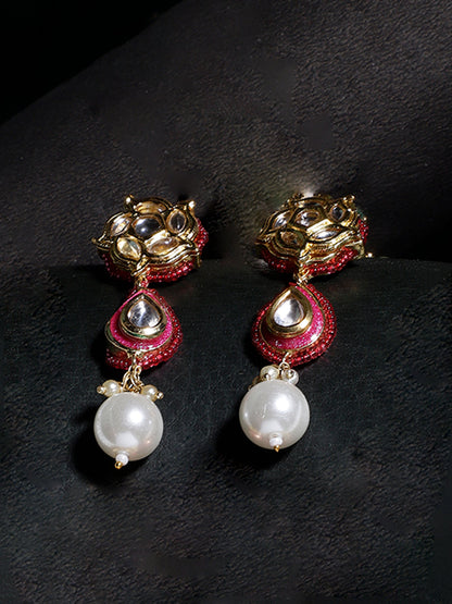 Pink and White Kundan Earring with meenakari touch from Dugristyle Ruhaniyat By Dugran