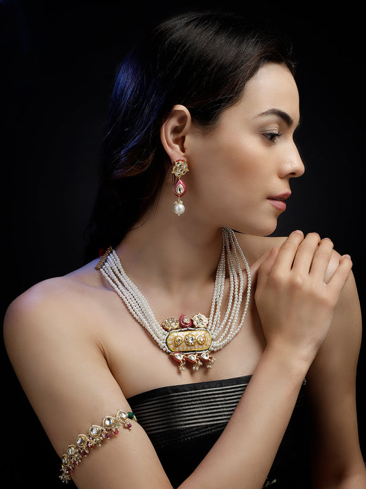 Pink and White Kundan Earring with meenakari touch from Dugristyle Ruhaniyat By Dugran
