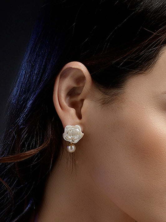 White and Gold Flower based Pearls earring from Dugristyle Ruhaniyat By Dugran