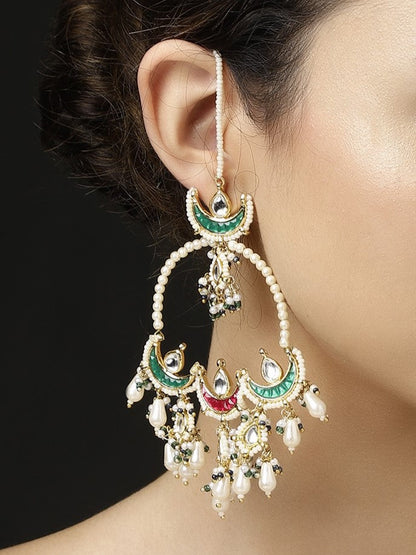Red and Green Kundan Earring with Kanchain from Dugristyle Ruhaniyat By Dugran