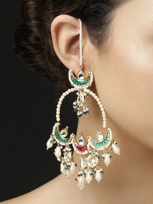 Red and Green Kundan Earring with Kanchain from Dugristyle Ruhaniyat By Dugran