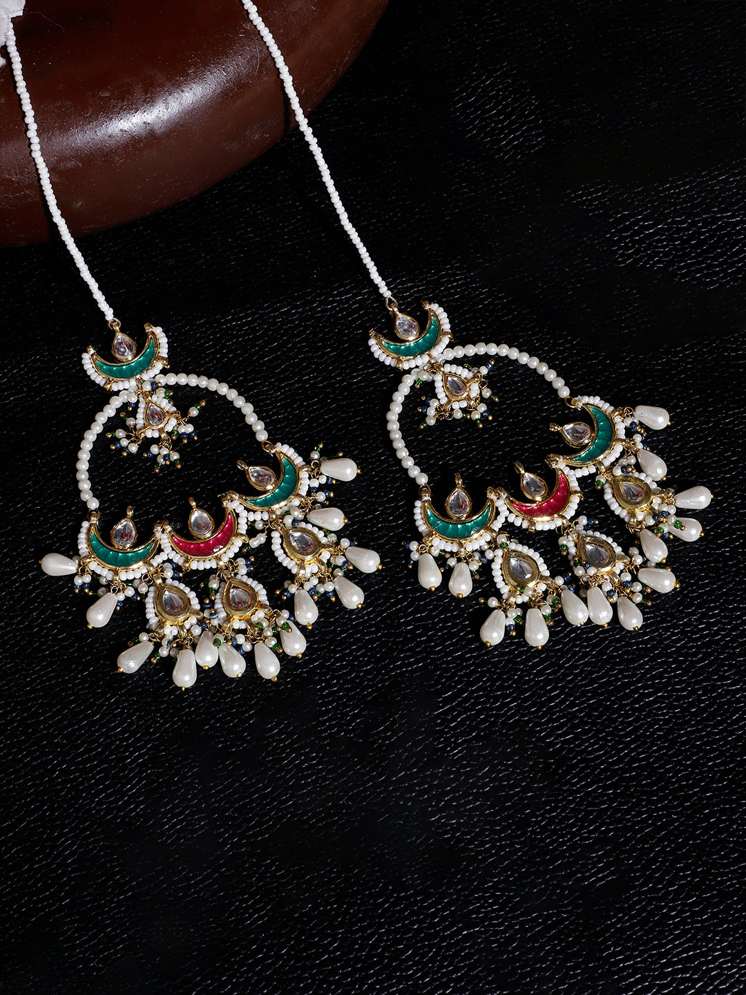 Red and Green Kundan Earring with Kanchain from Dugristyle Ruhaniyat By Dugran