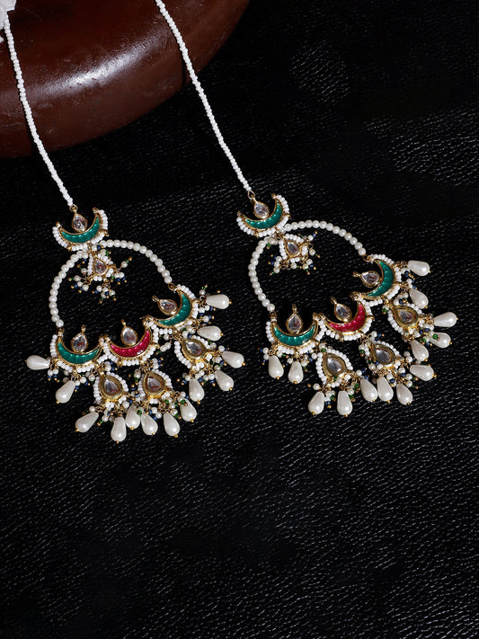 Red and Green Kundan Earring with Kanchain from Dugristyle Ruhaniyat By Dugran