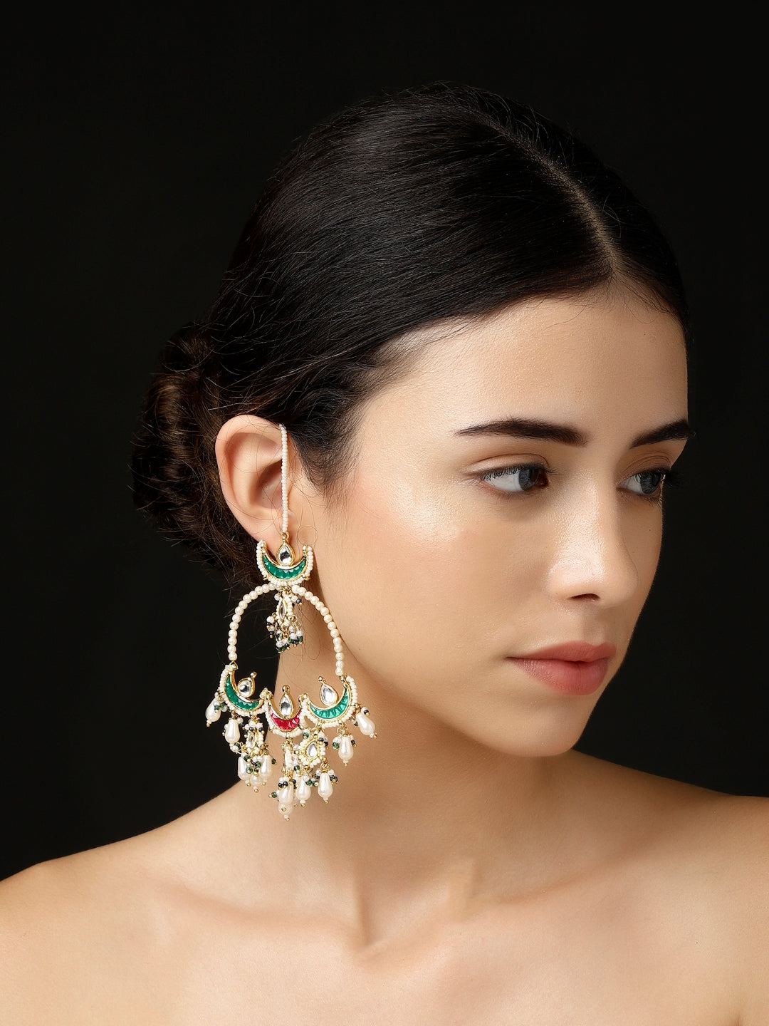 Red and Green Kundan Earring with Kanchain from Dugristyle Ruhaniyat By Dugran