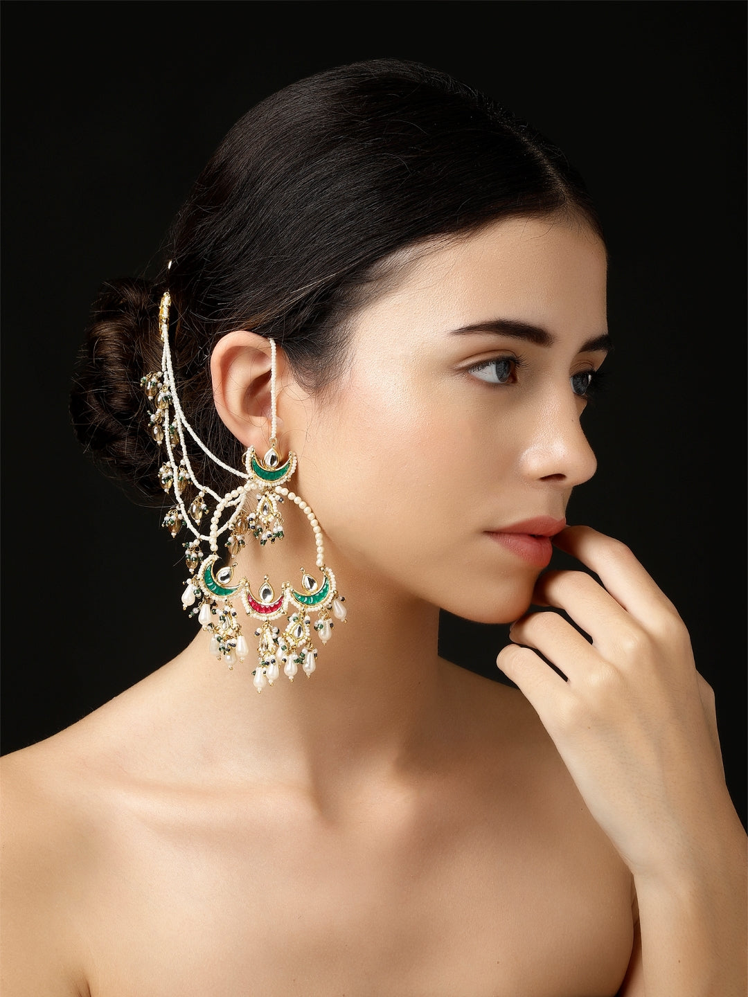 Red and Green Kundan Earring with Kanchain from Dugristyle Ruhaniyat By Dugran